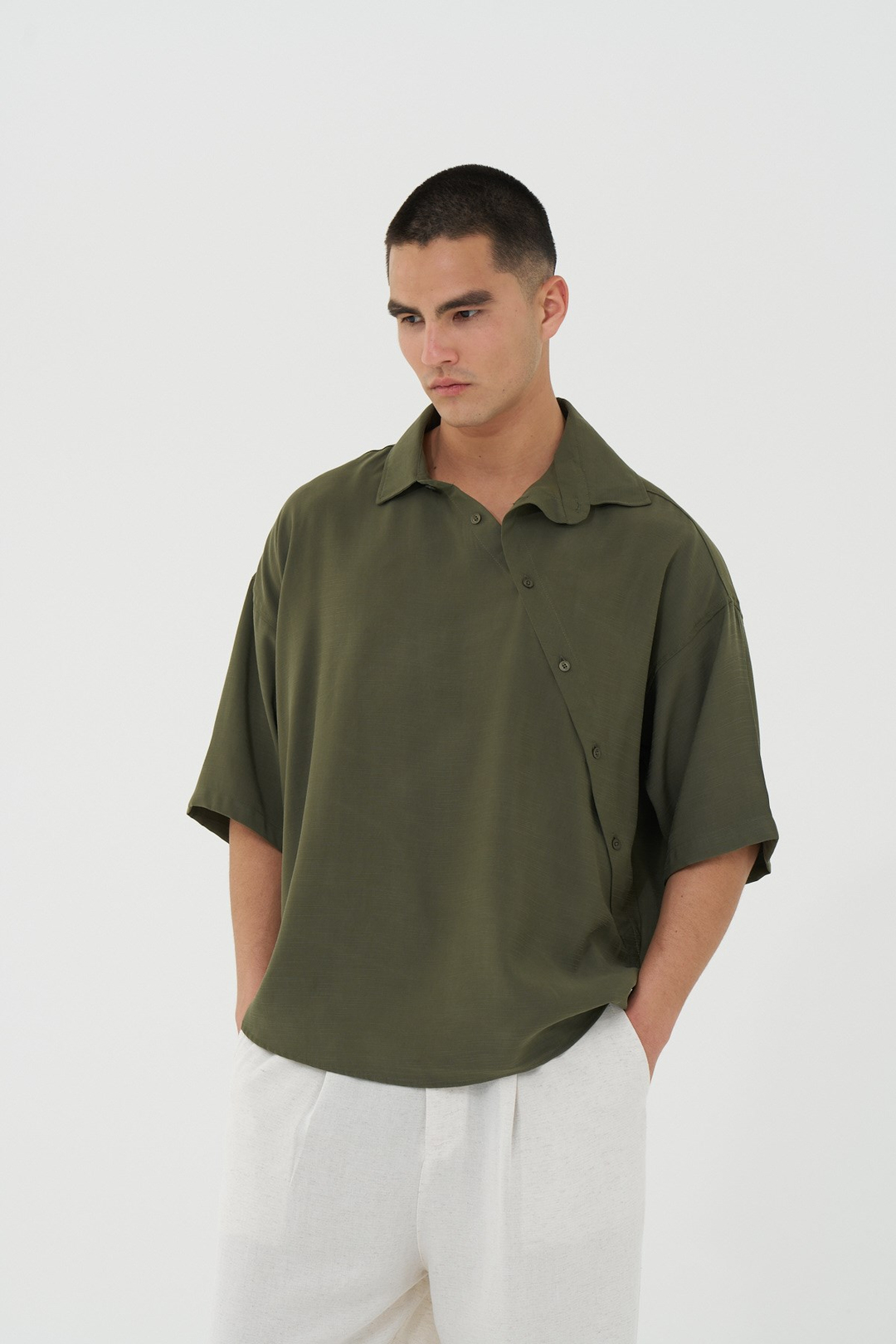 Offset Oversize Erkek Gömlek Haki