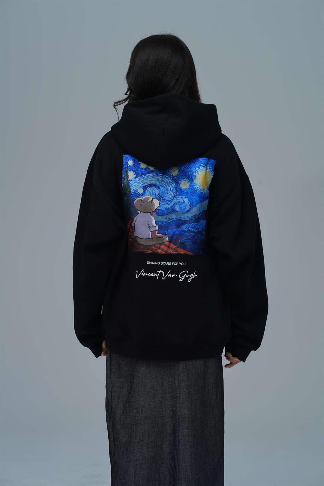 Shining Stars Oversize Sweatshirt Kadın Siyah
