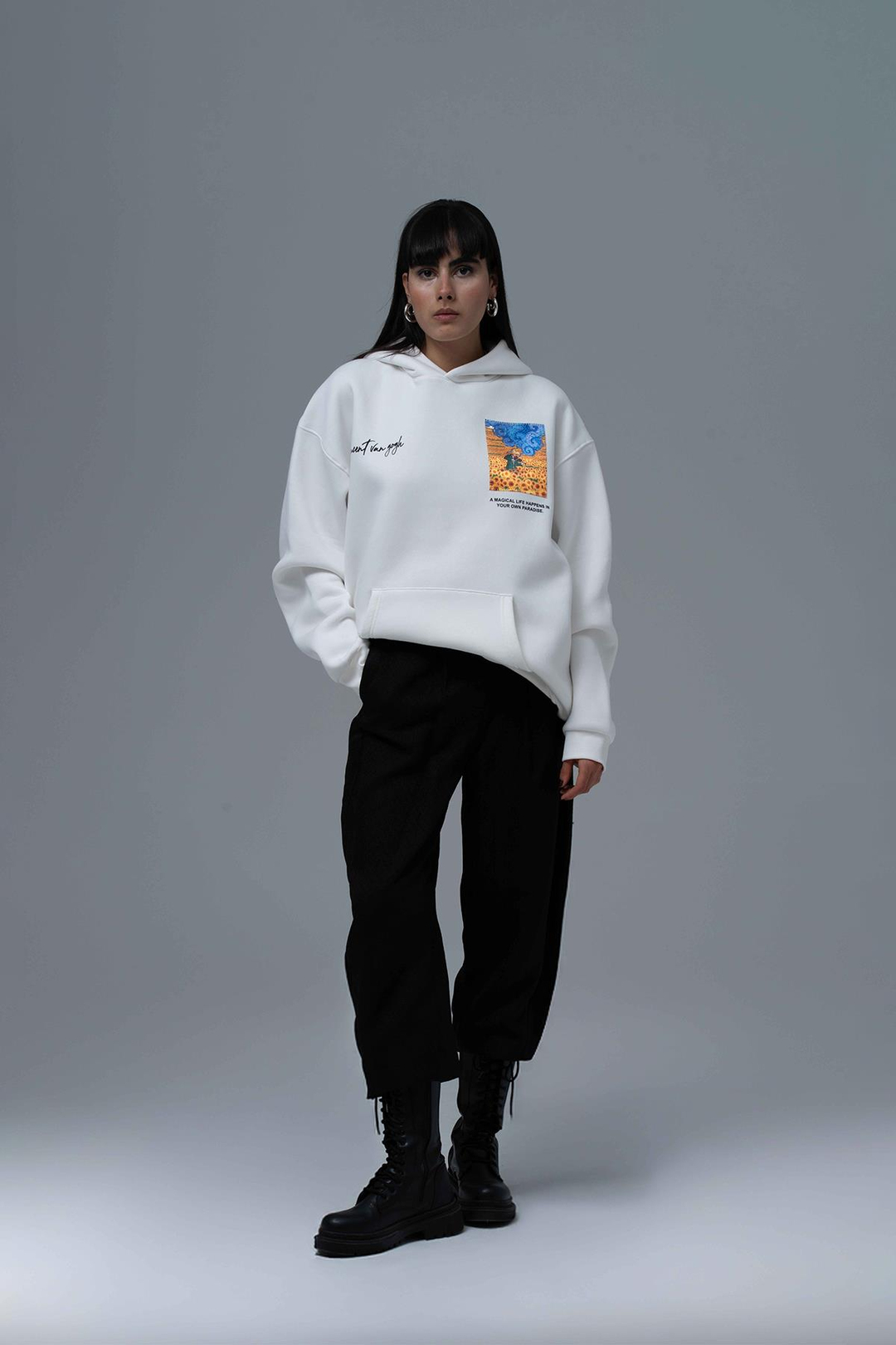 Starry Flow Oversize Sweatshirt Kadın Taş