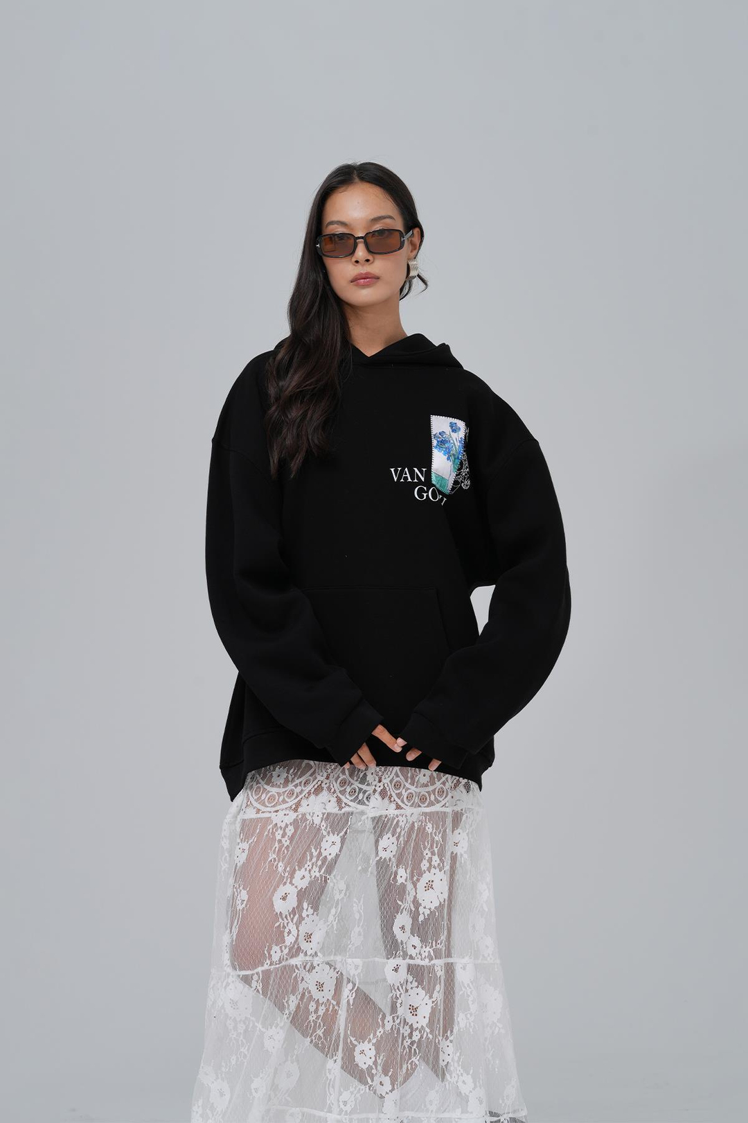 Van Gogh Irises Oversize Sweatshirt Kadın Siyah