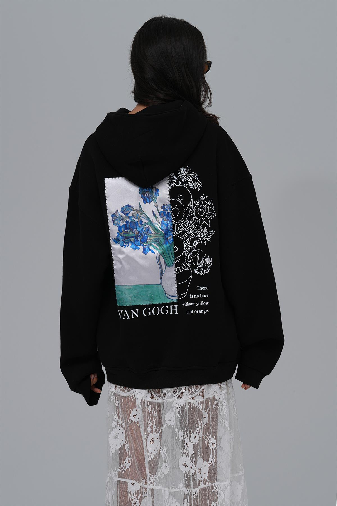 Van Gogh Irises Oversize Sweatshirt Kadın Siyah
