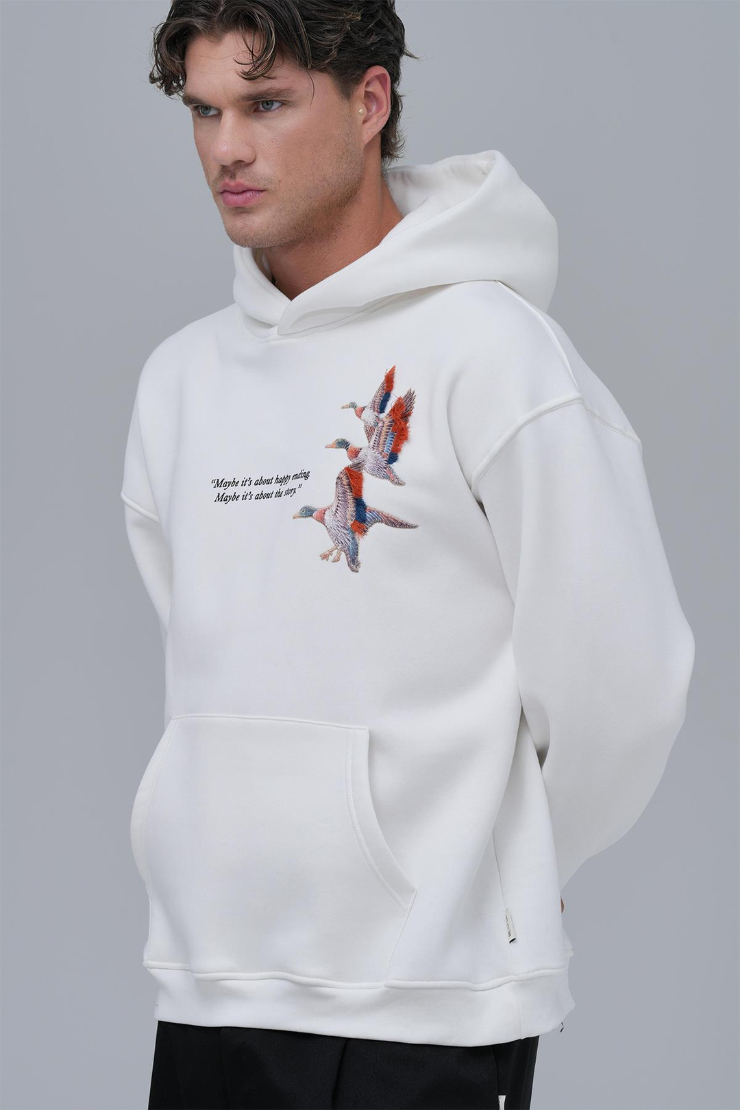 Wings Oversize Sweatshirt Erkek Ekru