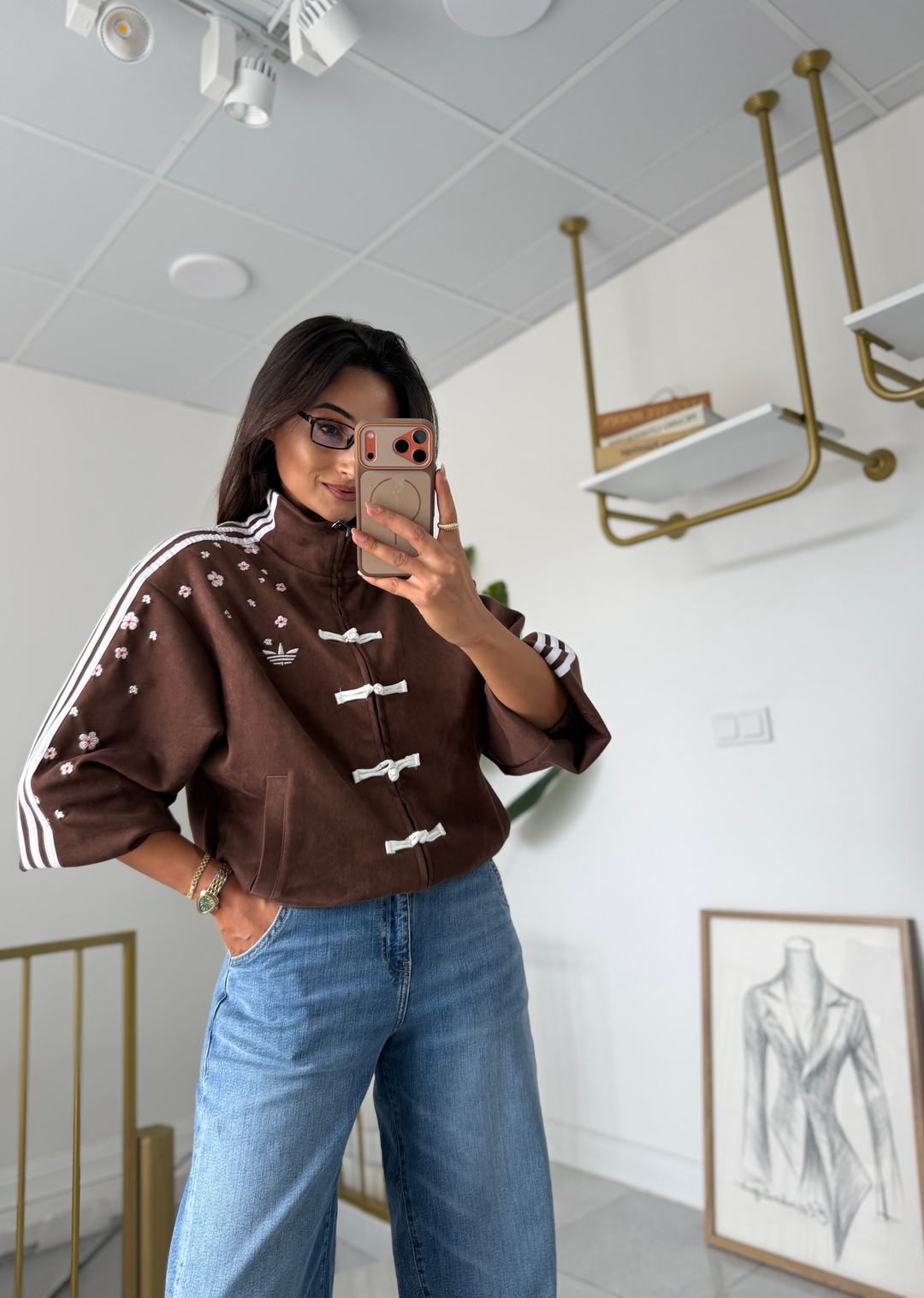 Ads Çiçekli Bomber Ceket Acıkahve