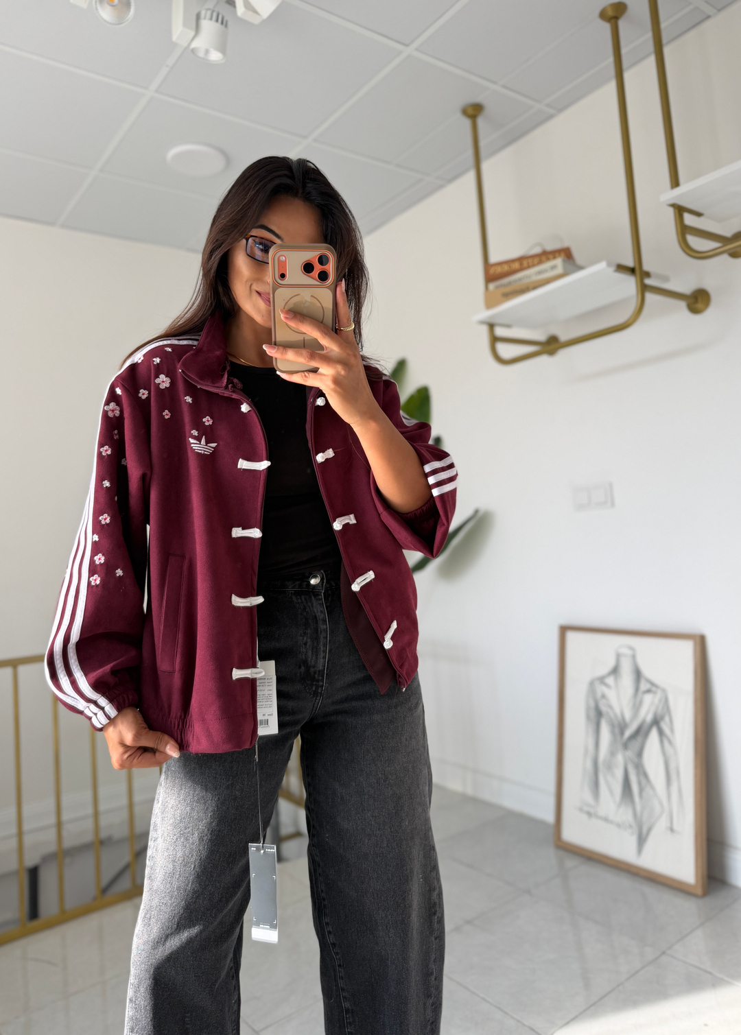 Ads Çiçekli  Bomber Ceket Bordo
