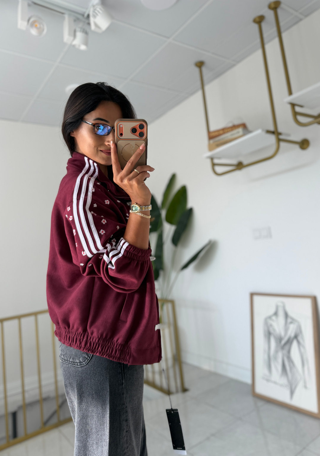 Ads Çiçekli  Bomber Ceket Bordo