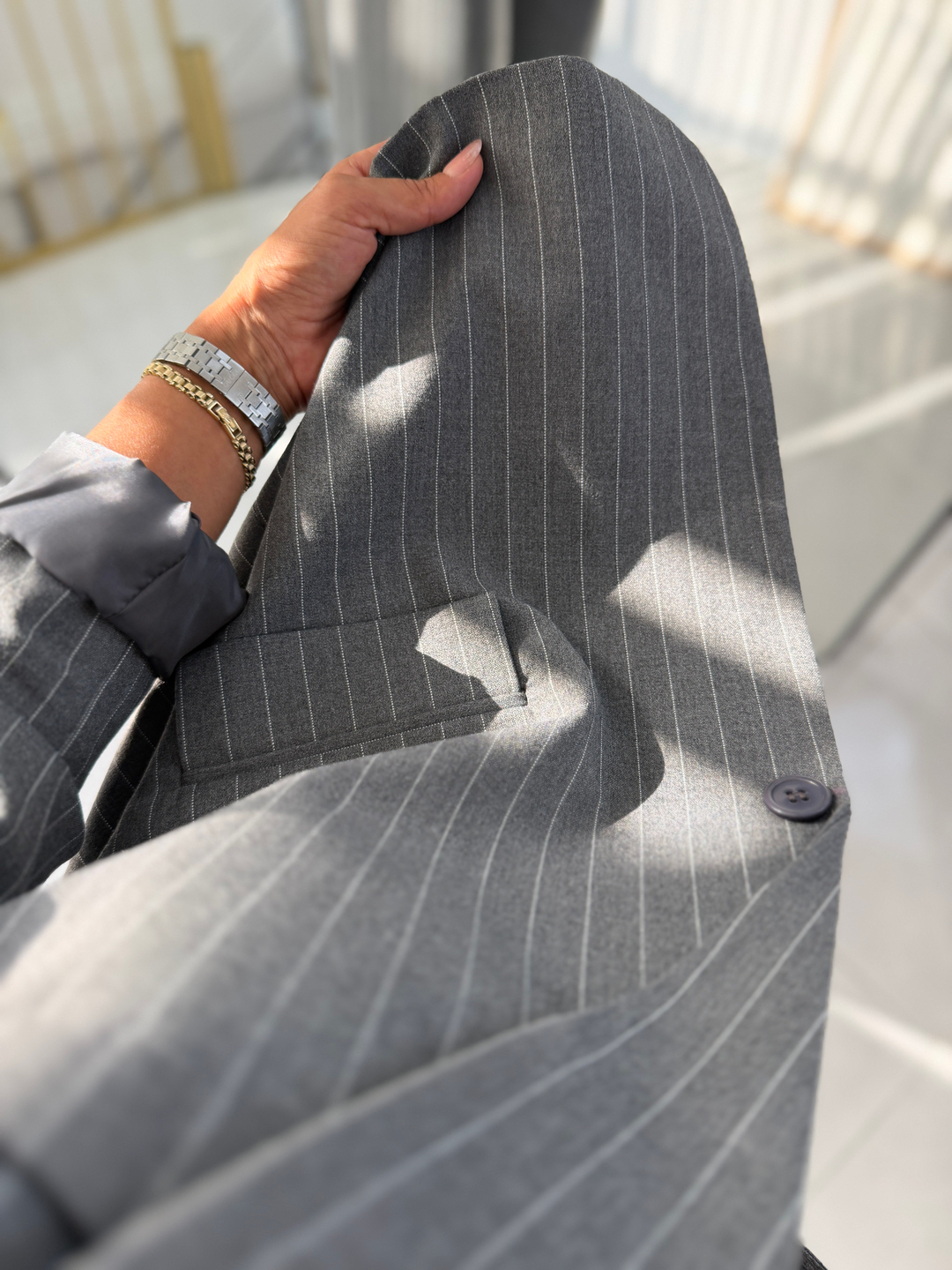 Çizgili Blazer Takım Antrasit