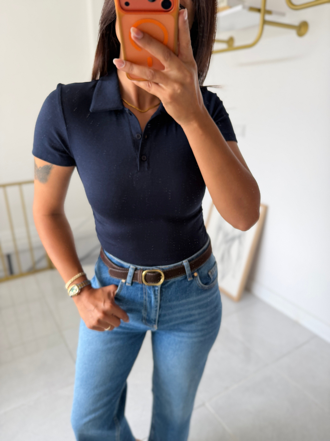 Dilvin Poloyaka Drapeli Bluz Lacivert 