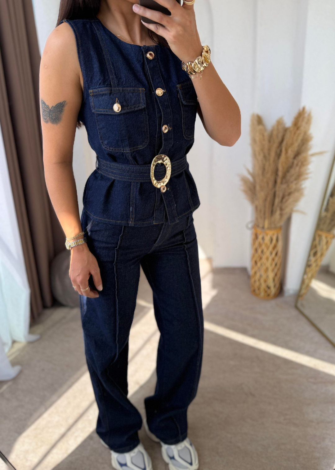 Gold Düğmeli Jean Takım