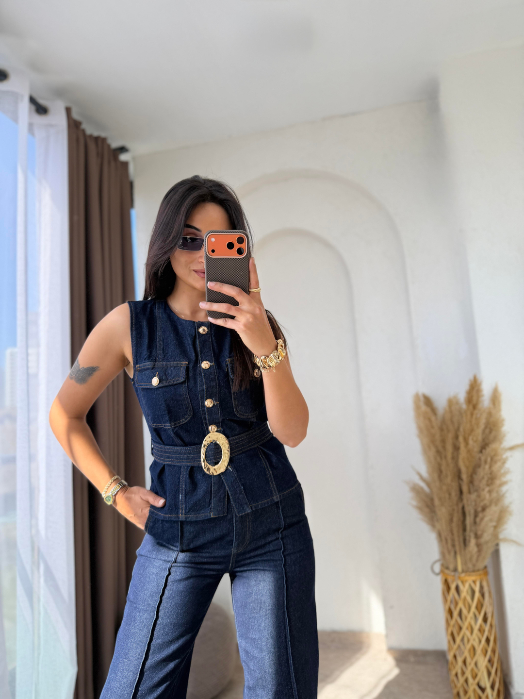 Gold Düğmeli Jean Takım