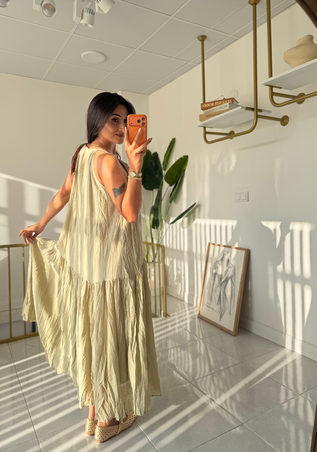 Kırışık Model Dökümlü Elbise Mintyeşil