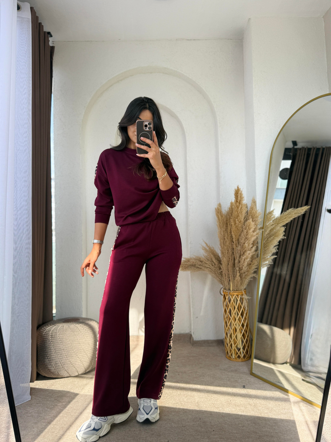 Leopar Oys Modal Takım Bordo