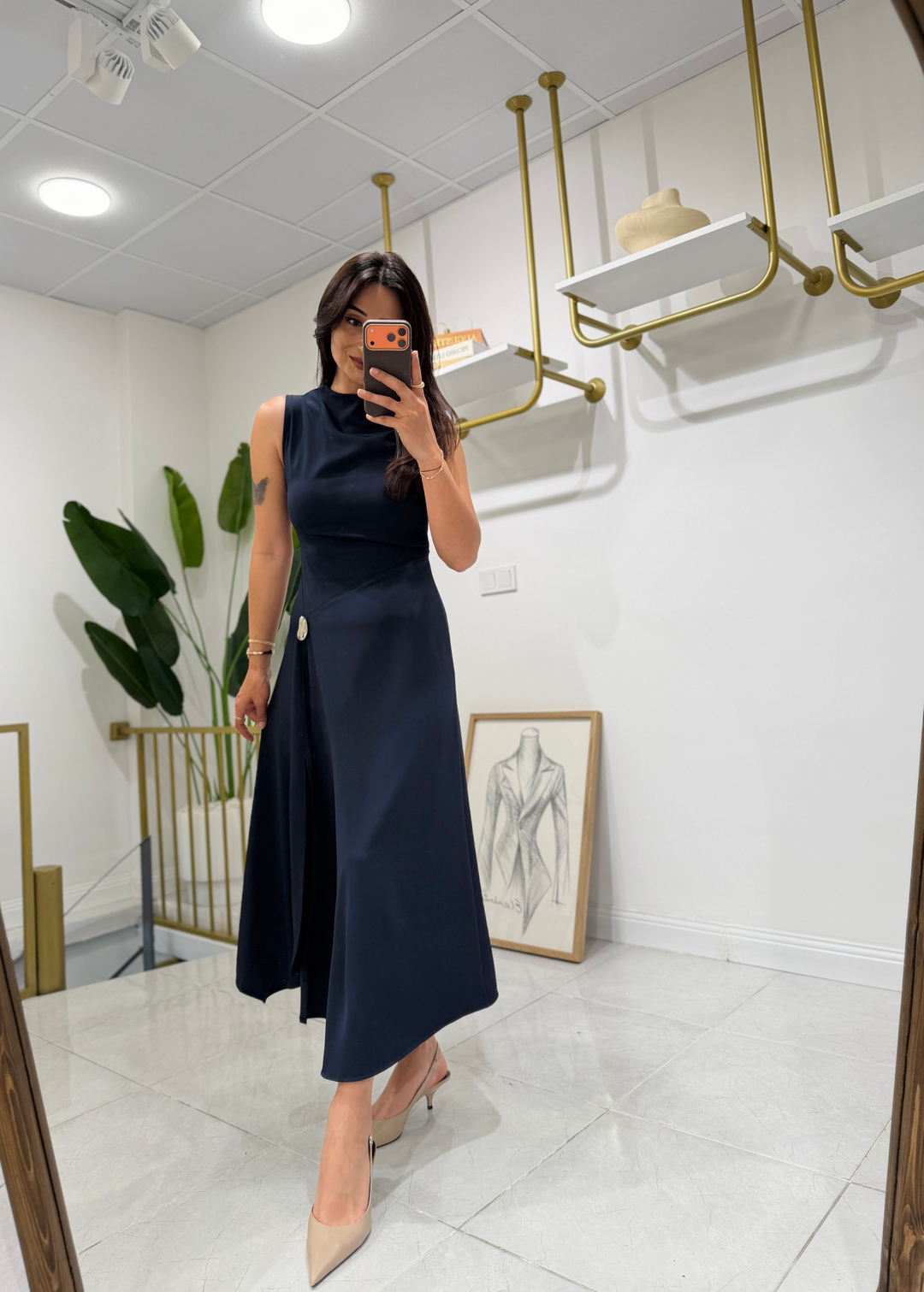 Mango Model Romantik Elbise Lacivert