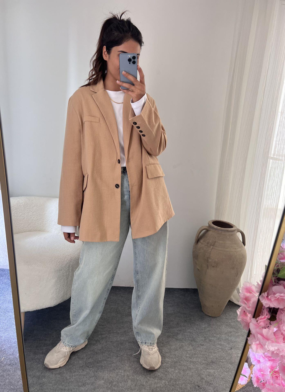 OVERSİZE KETEN BLAZER SÜTLÜKAHVE