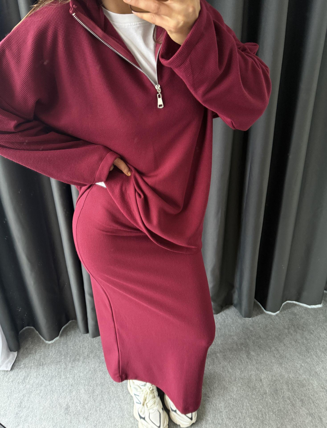 Premium Dokuma Etek Takım Bordo