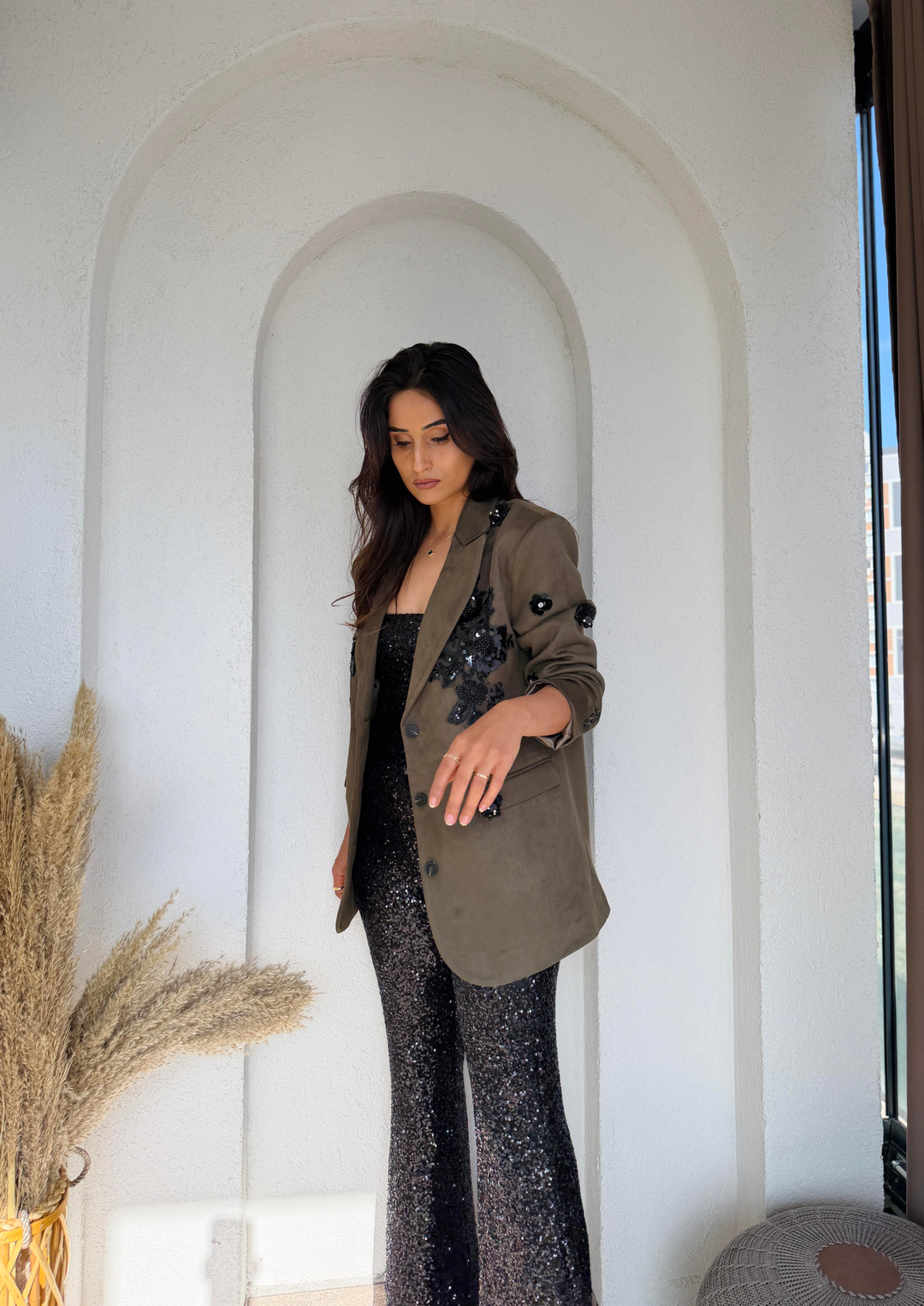 Premium Kadife Payetli Blazer