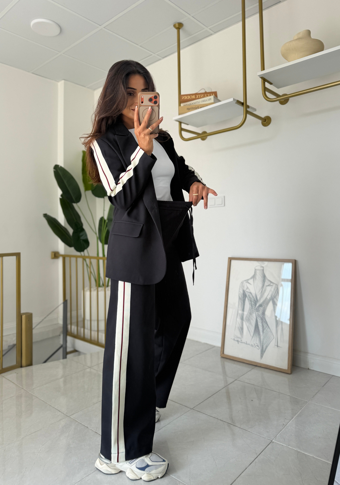 Şeritli Blazer Takım Siyah
