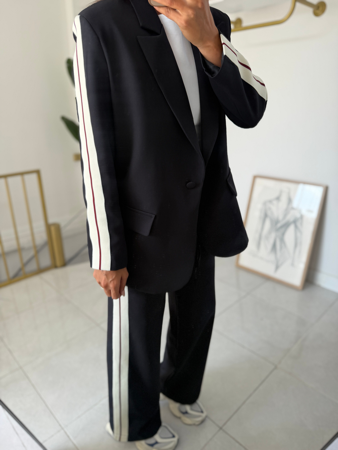 Şeritli Blazer Takım Siyah