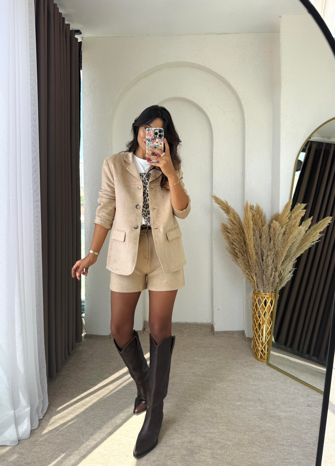 Süet Blazer Şort Takım