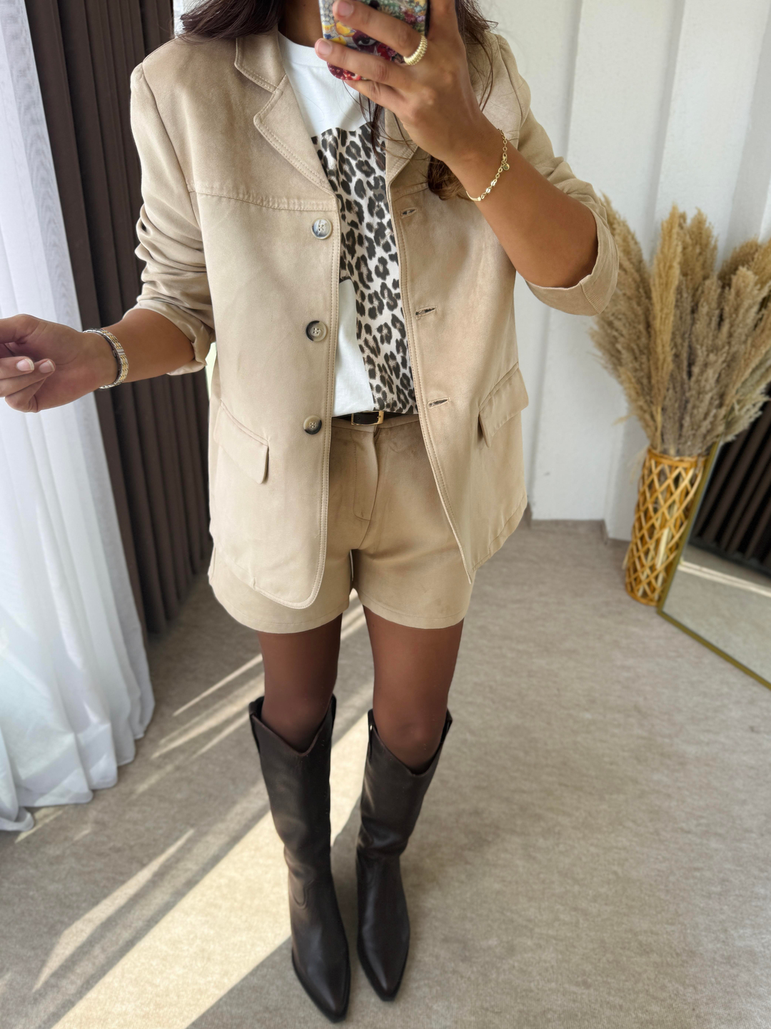 Süet Blazer Şort Takım