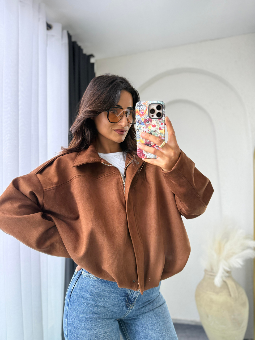 Süet Bomber Ceket Camel