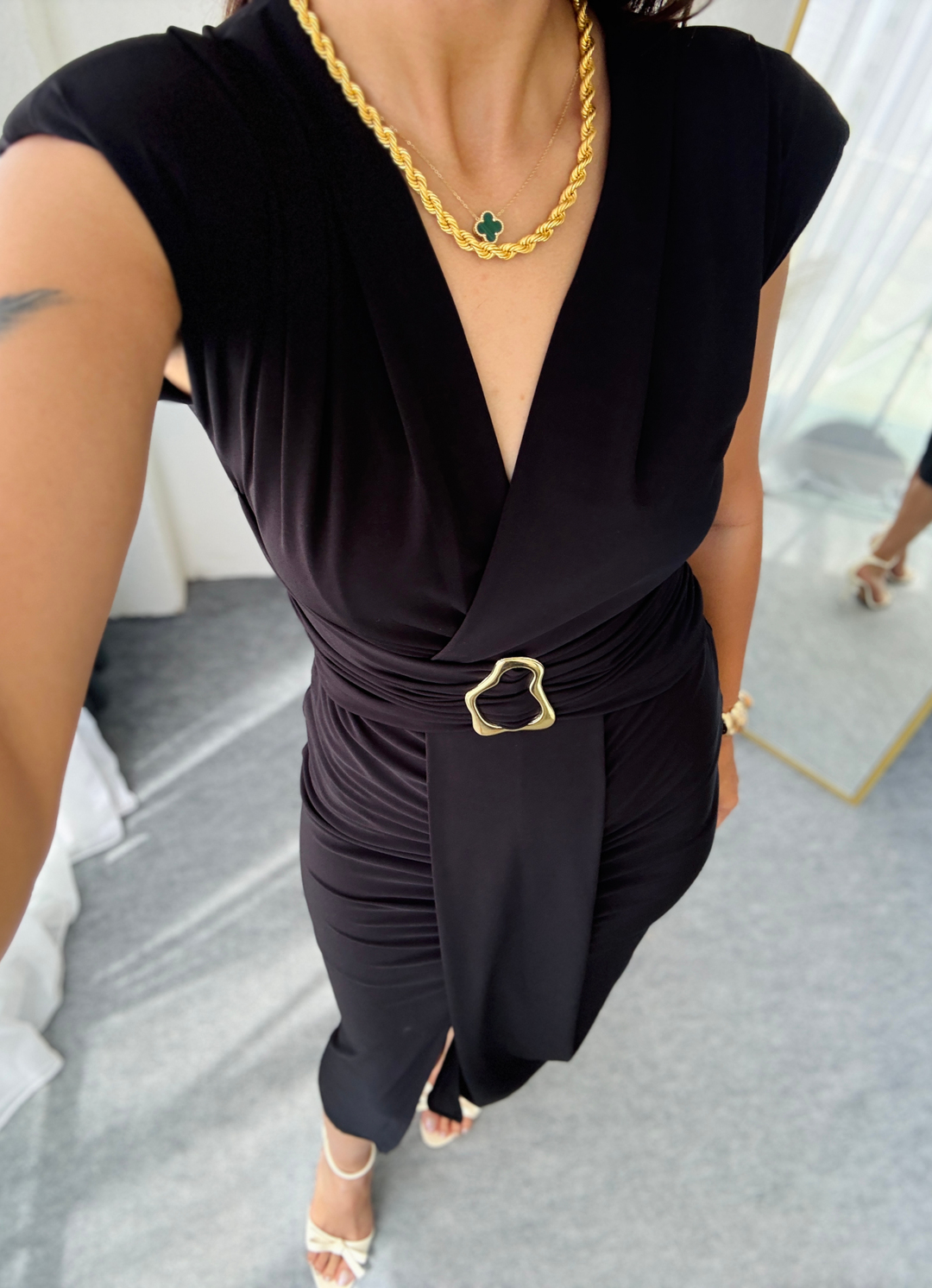 Vatkalı Drape Elbise Siyah