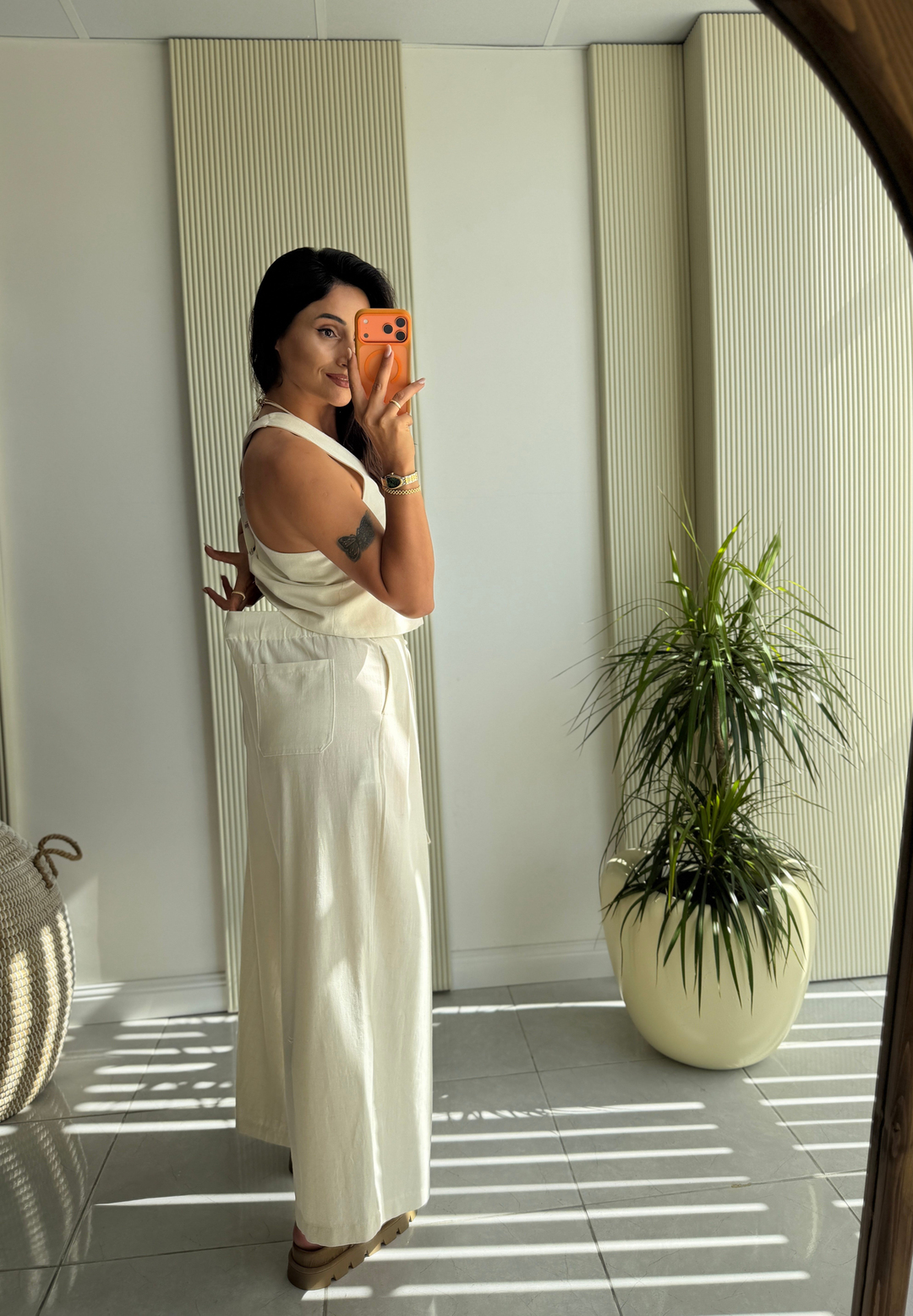 Zara Keten Yelek Takım Krem