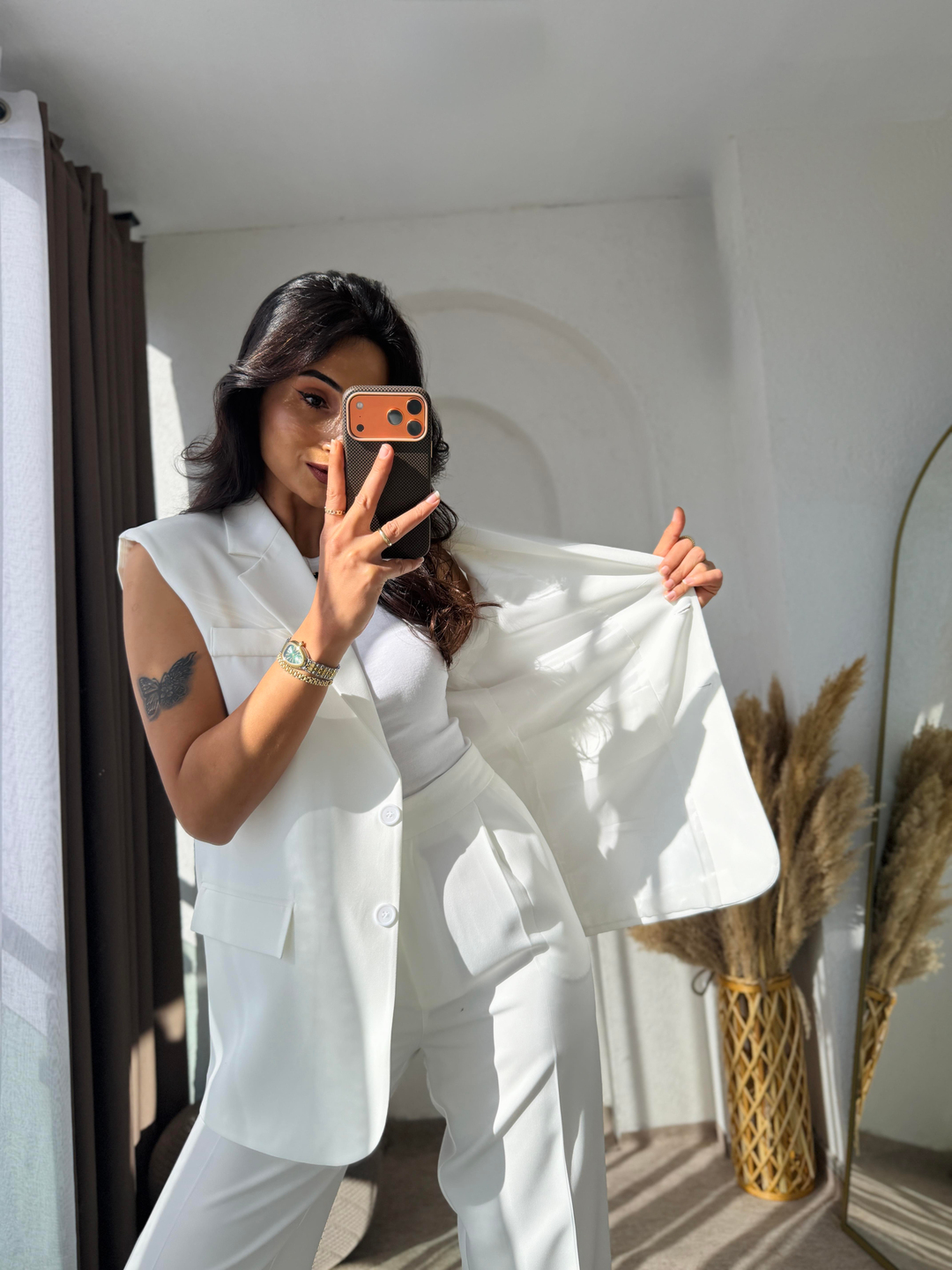 Zara Model Vatkalı Yelek Takım Beyaz