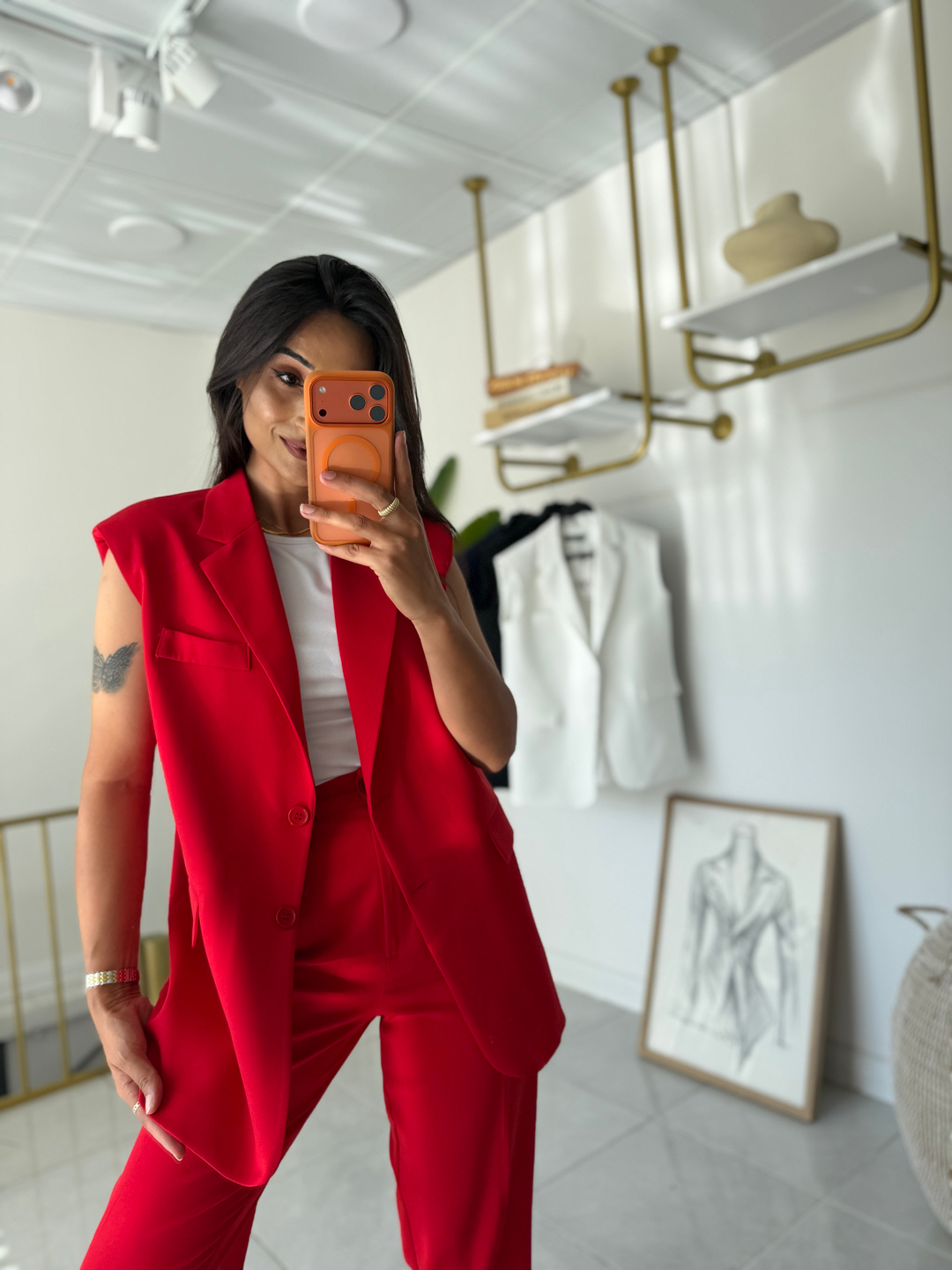 Zara Model Vatkalı Yelek Takım Kırmızı
