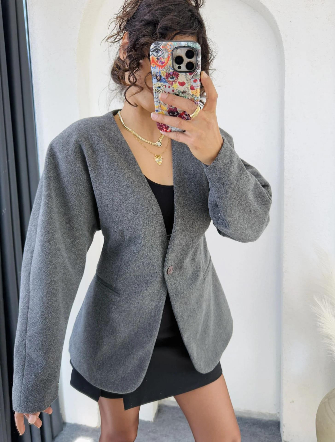 Belden Oturtmalı Kaşe Blazer Antrasit · 2