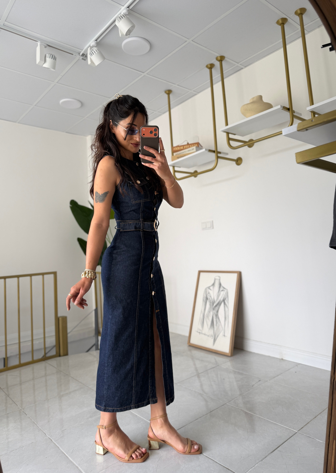 Gold Düğmeli Jean Elbise · 7