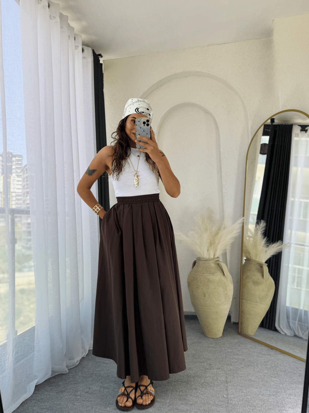 Poplin Kloş Etek Acıkahve · 5