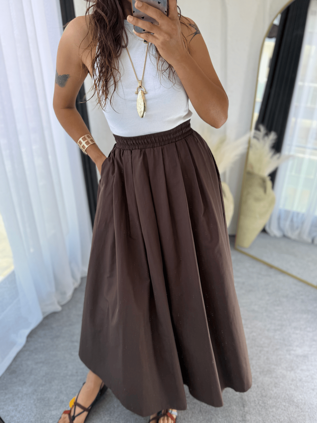Poplin Kloş Etek Acıkahve · 4