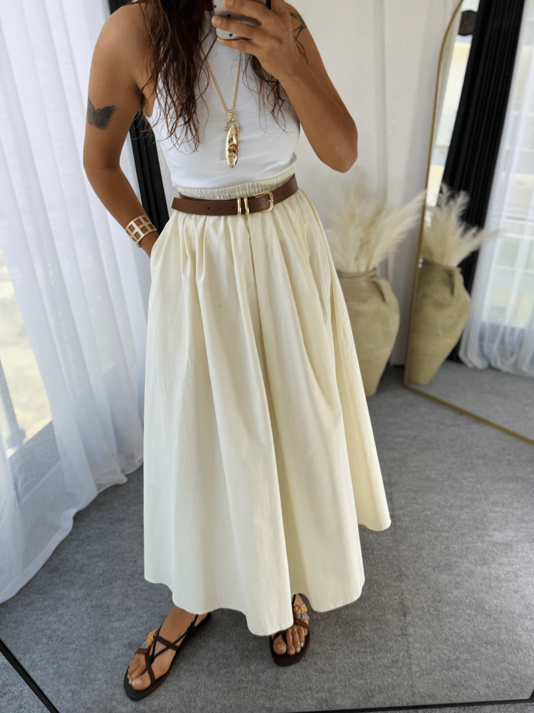 Poplin Kloş Etek Krem · 3