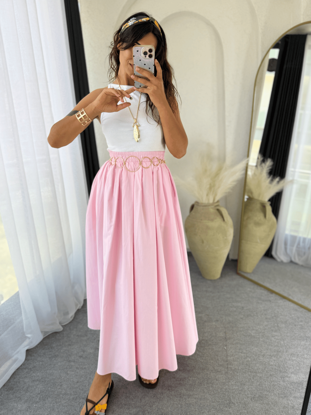 Poplin Kloş Etek Pembe · 4