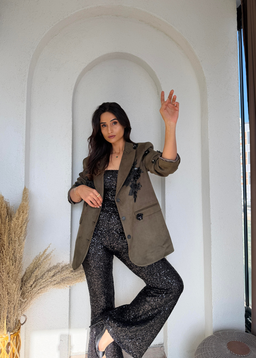 Premium Kadife Payetli Blazer