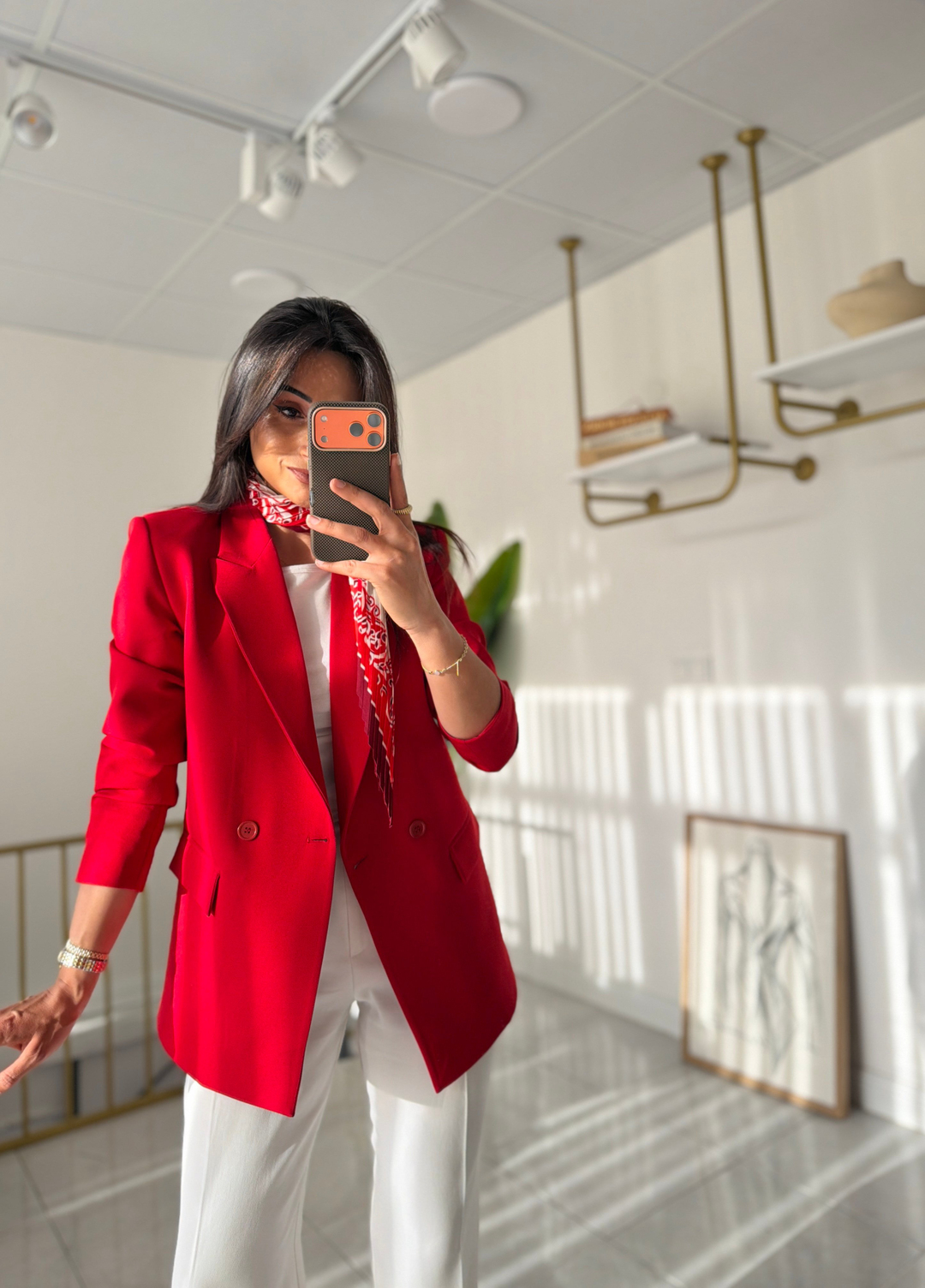 Zara Kırmızı Blazer Ceket (Fular Hediyeli)