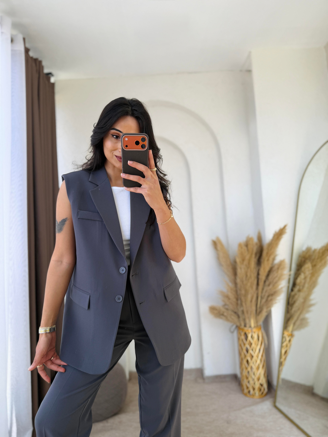Zara Model Vatkalı Yelek Takım Füme · 5