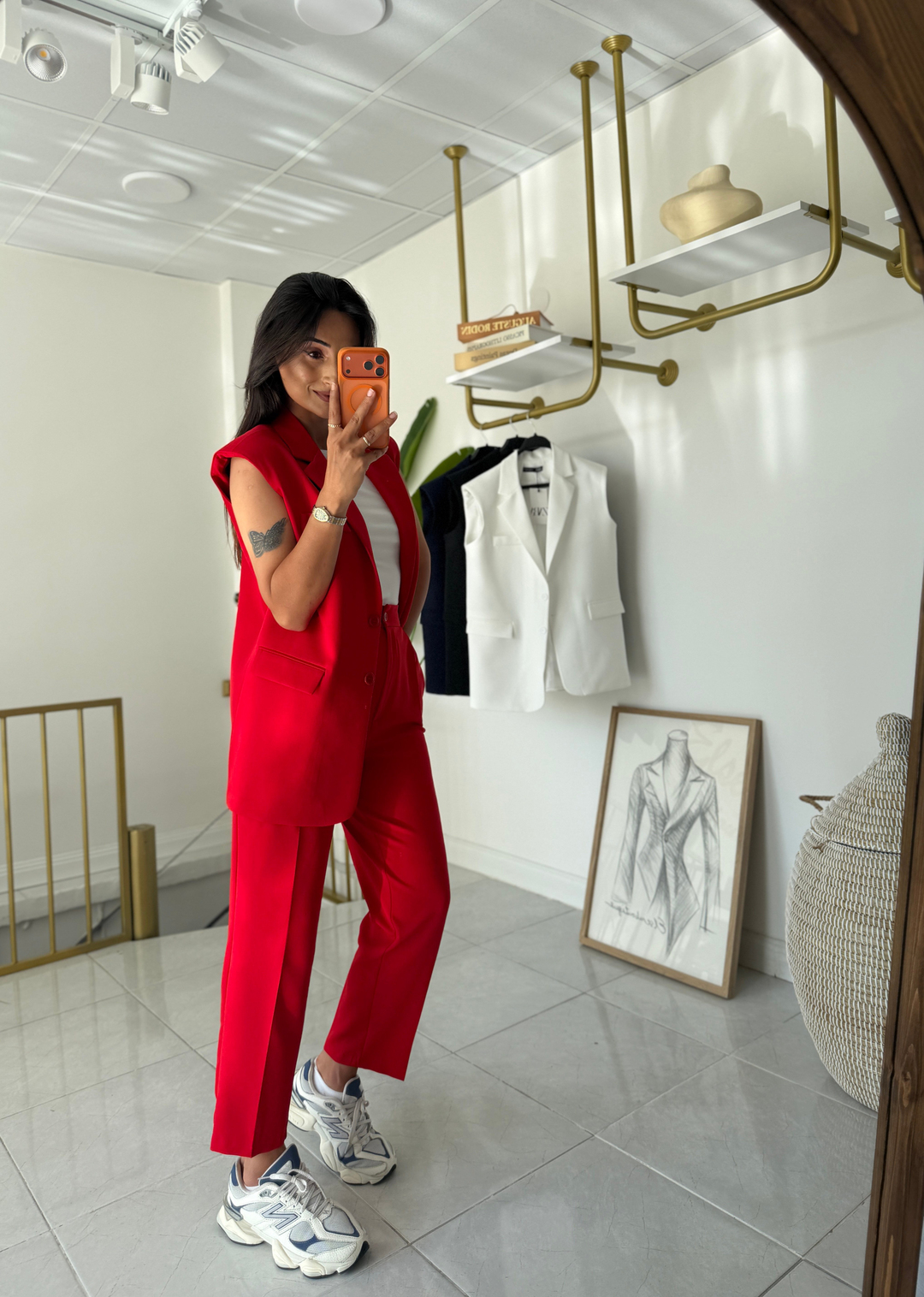 Zara Model Vatkalı Yelek Takım Kırmızı