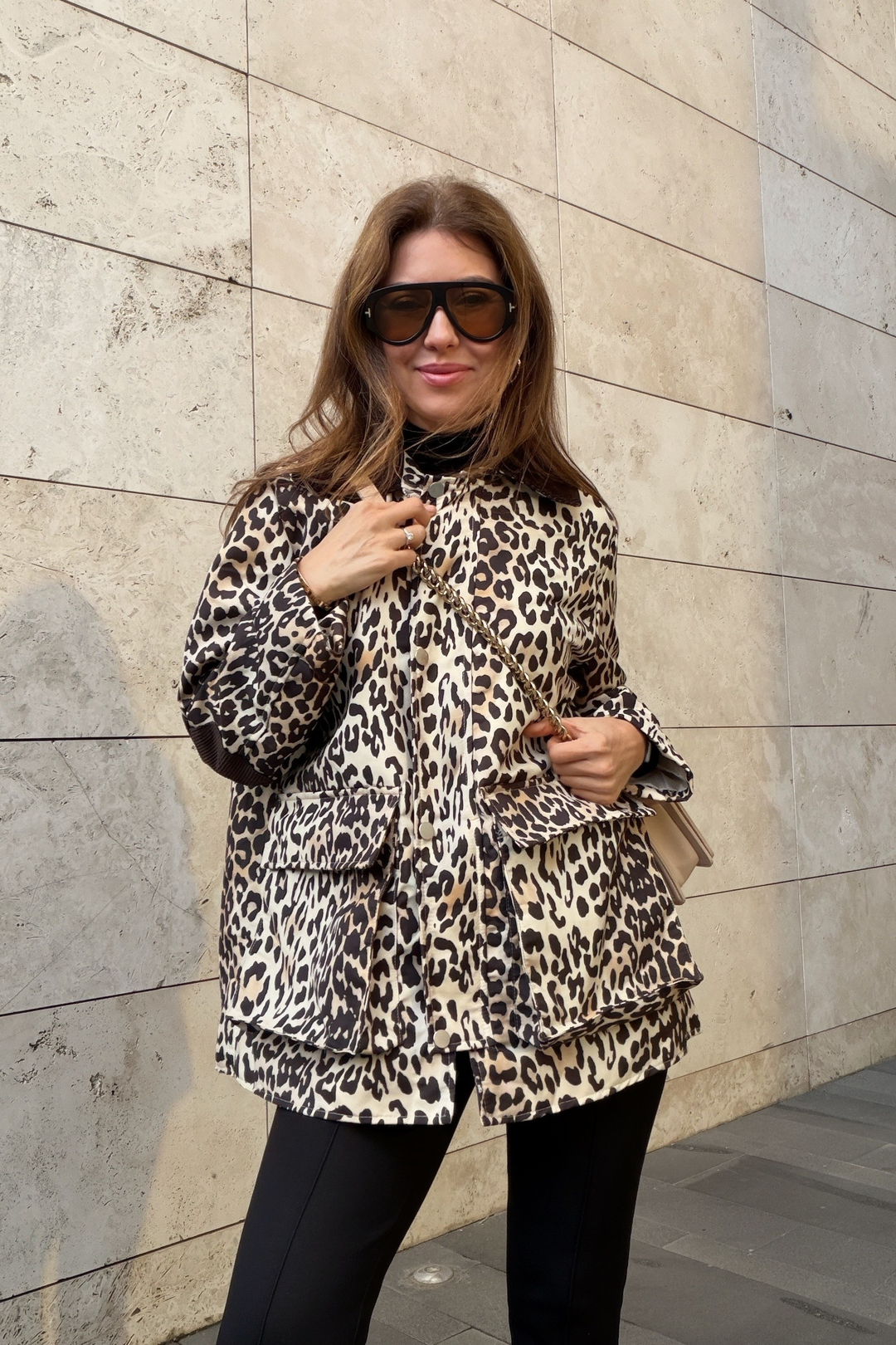 Leopar desenli oversize trençkot