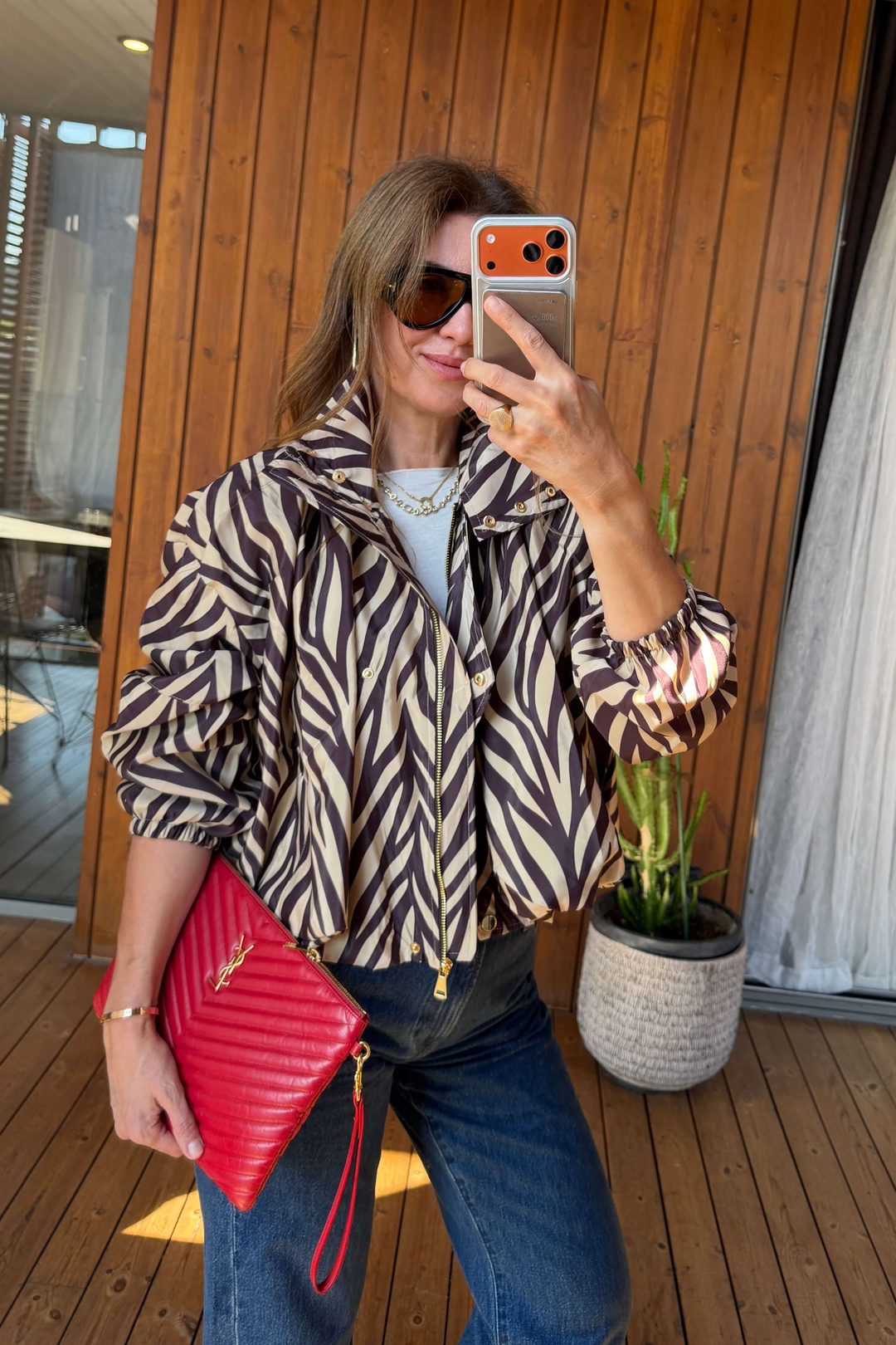Zebra Desenli Dik Yaka Bomber Rüzgarlık Ceket