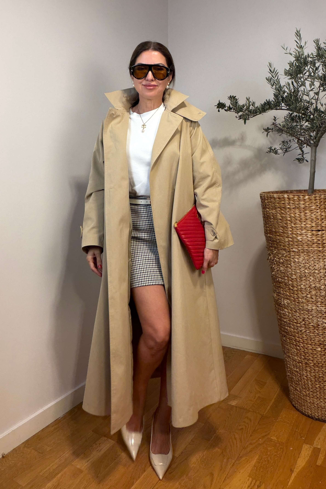 Bej Oversize Dik Yaka Kadın Trençkot