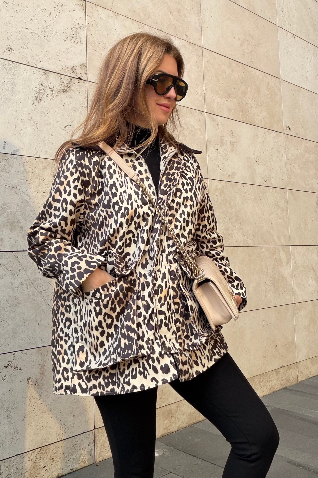 Leopar desenli oversize trençkot