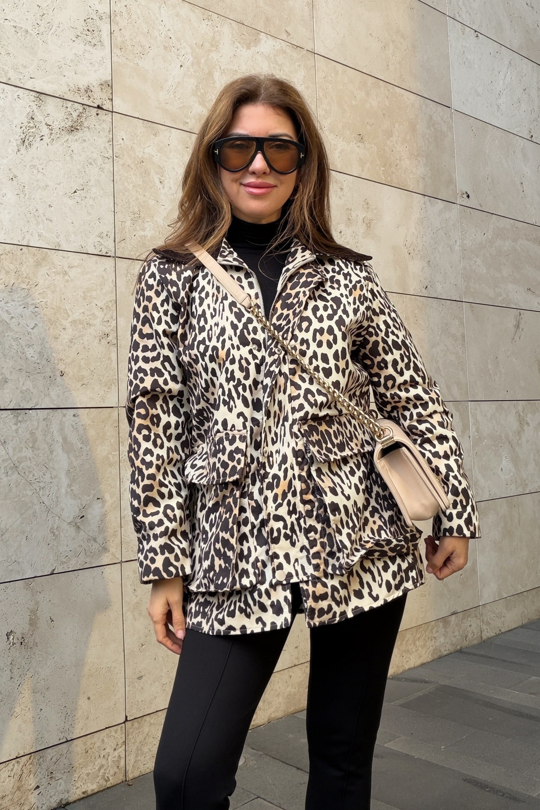 Leopar desenli oversize trençkot