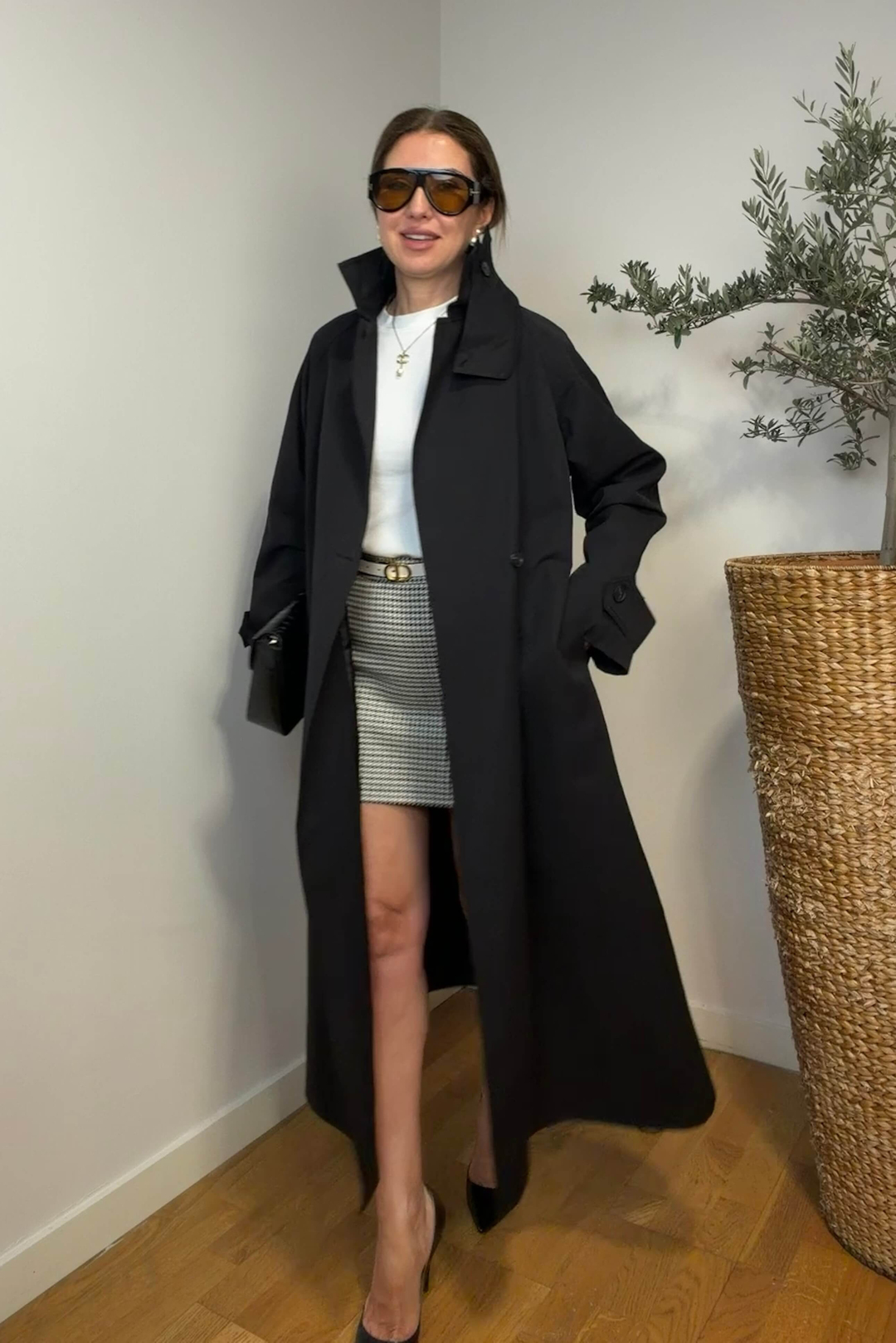 Siyah Oversize Dik Yaka Kadın Trençkot