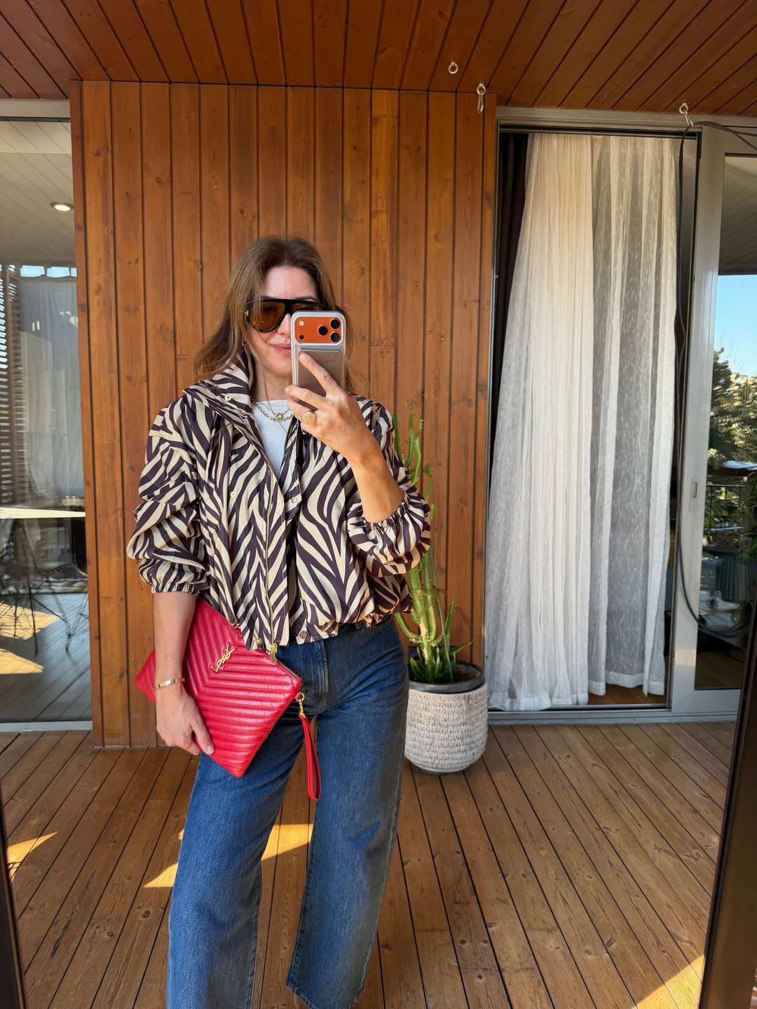 Zebra Desenli Dik Yaka Bomber Rüzgarlık Ceket