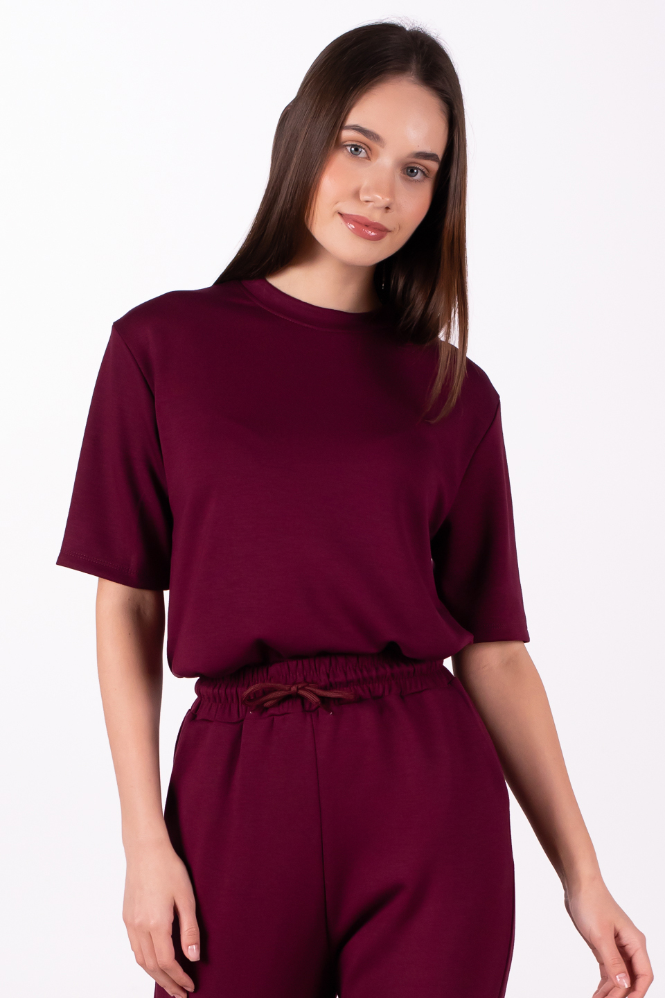 Basıc modal t-shirt-4318 Bordo