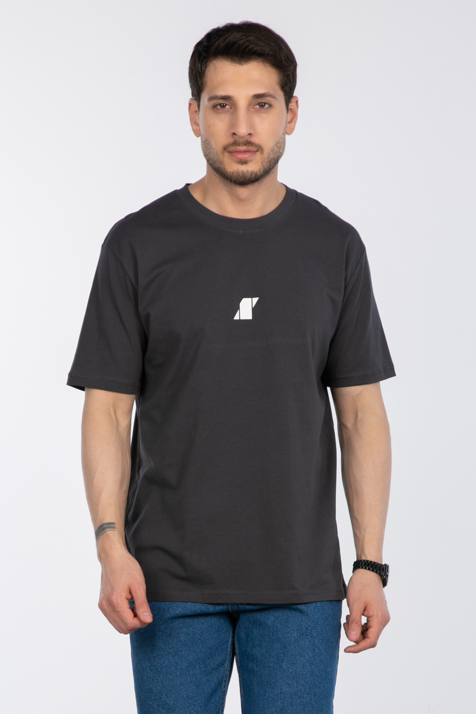 Baskılı t-shirt-2736-2 Antrasit