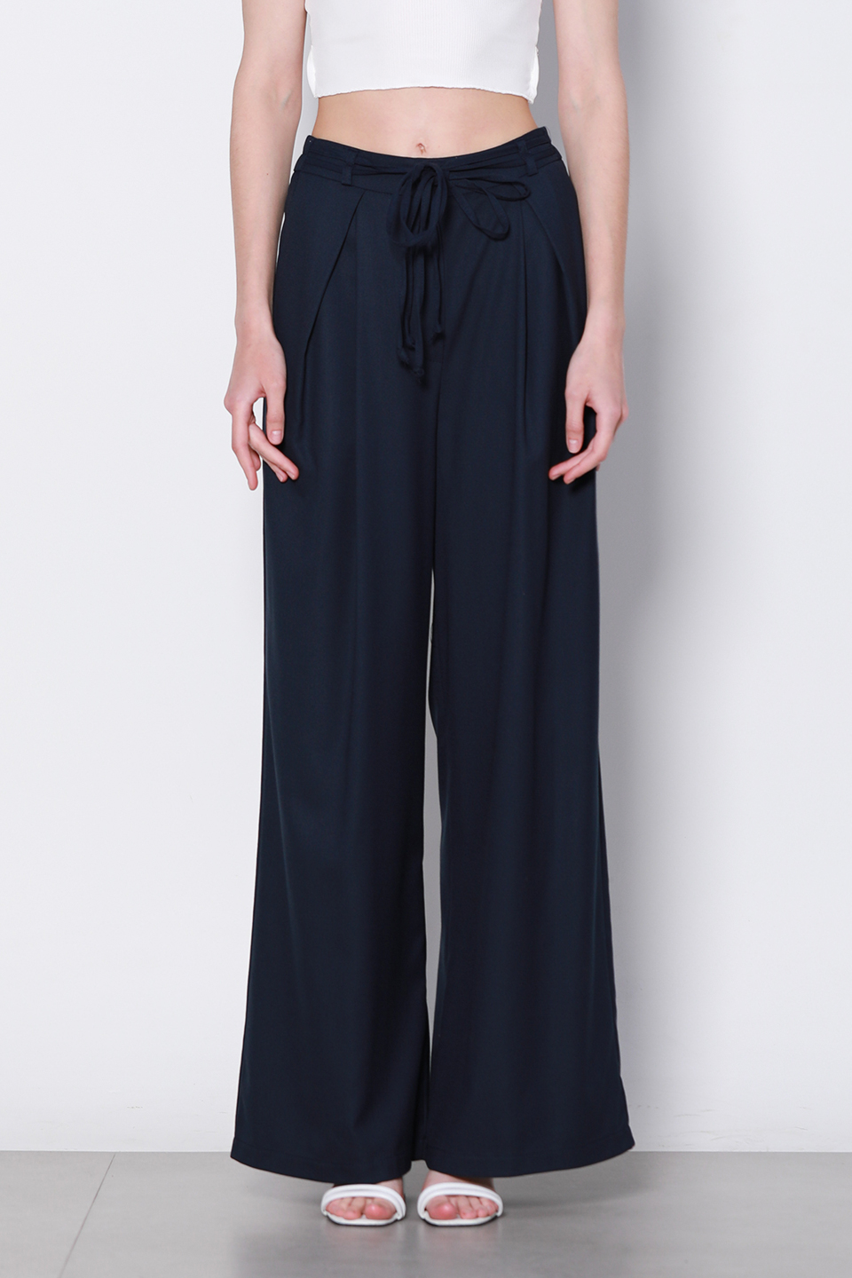 Bel bağlamalı keten pantolon-3309