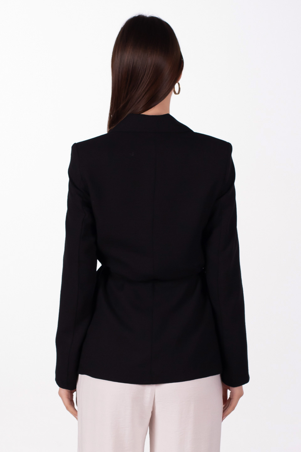 Beli bağlamalı keten blazer ceket-2401 Siyah