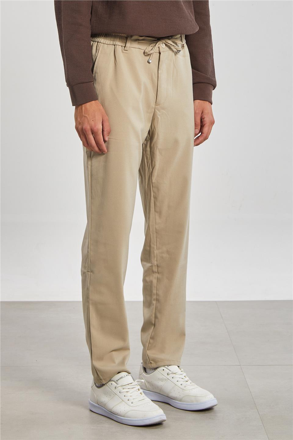 Beli Lastikli Jogger Erkek Pantolon-Bej 
